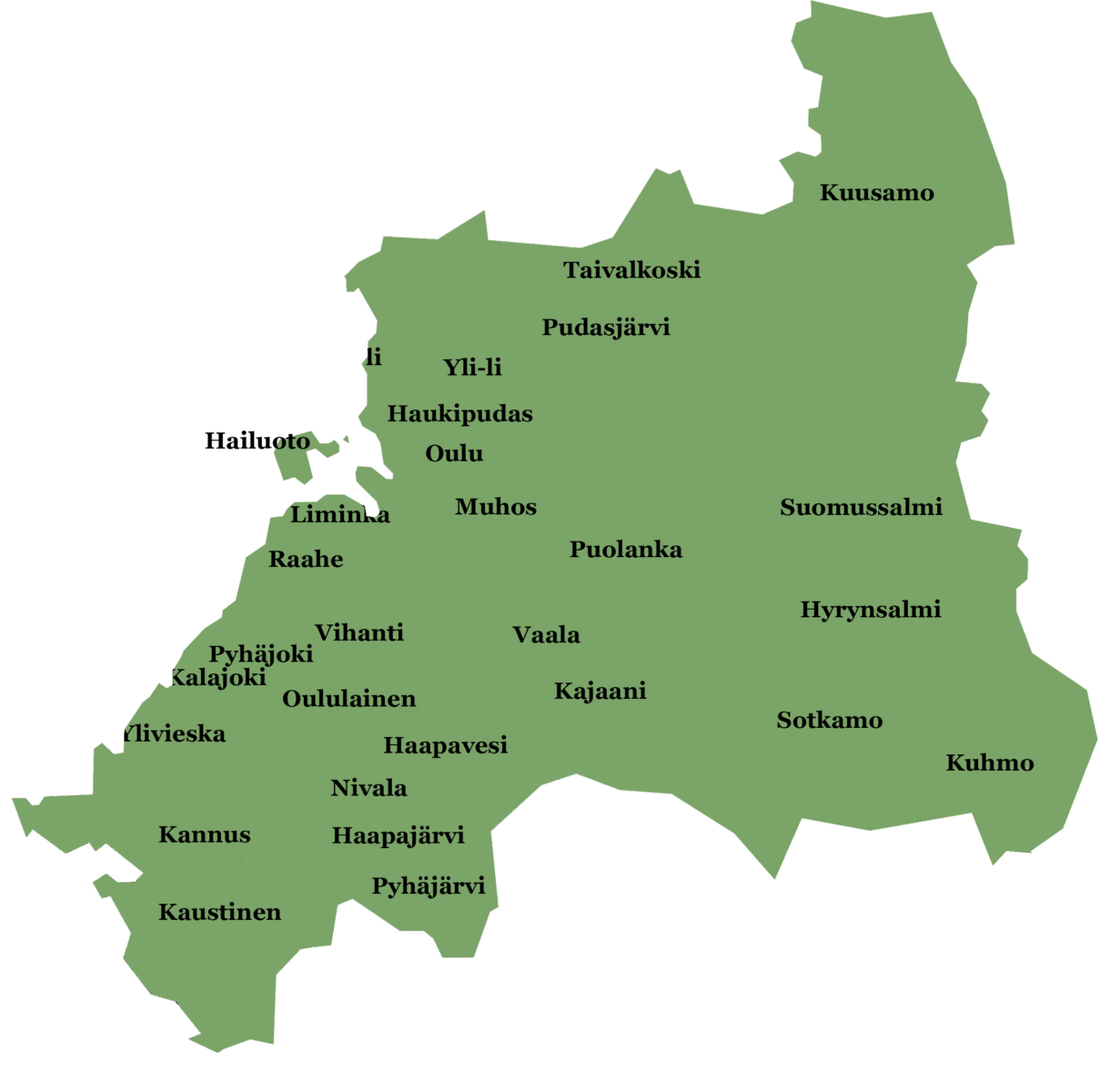 Pohjois-Pohjanmaa ja Kainuu kartta